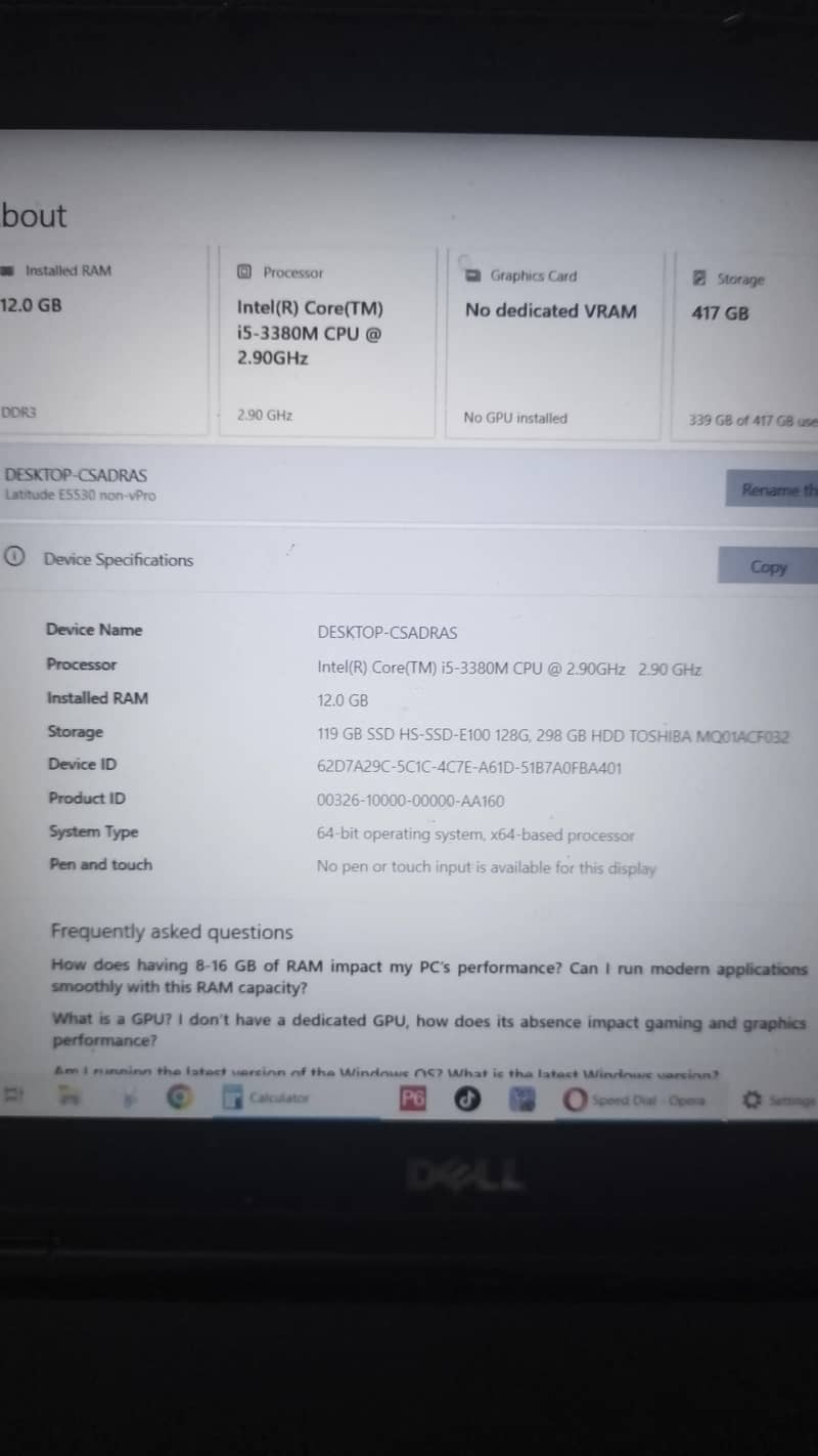 Dell Latitude E5530 I5 3rd generation 3