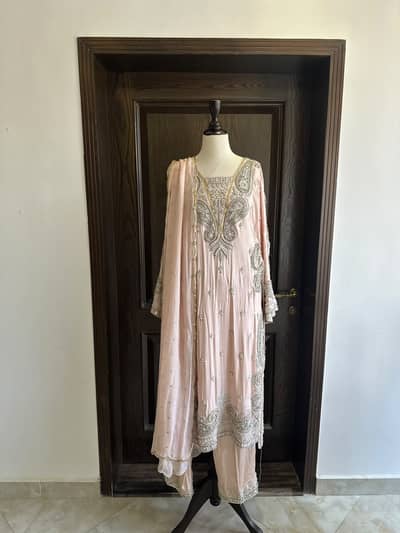 Aleena Khan Designer 3 Piece Suit on Satin Silk – Worn Once