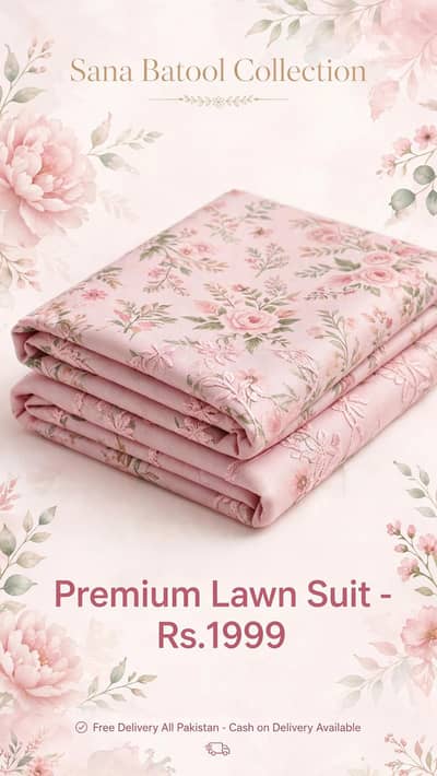 3Pcs Premium Lawn Suit For Women - Sana Batool Collection - Rs. 1999