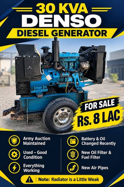 30 KVA DENSO Diesel Generator | Army Auction Maintained | Rs. 8 Lac