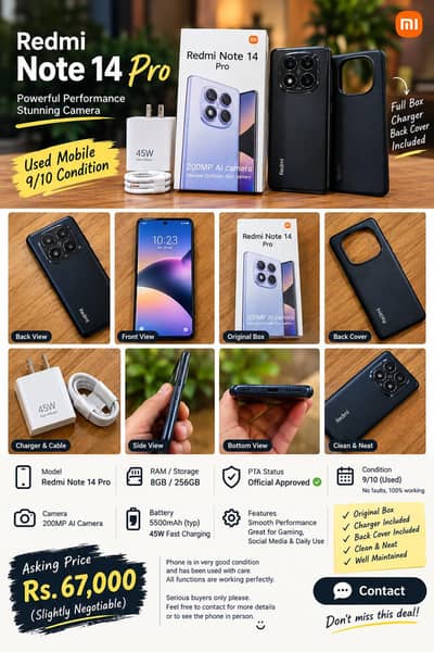 Redmi Note 14 Pro | 8GB RAM | 256GB | Official PTA Approved
