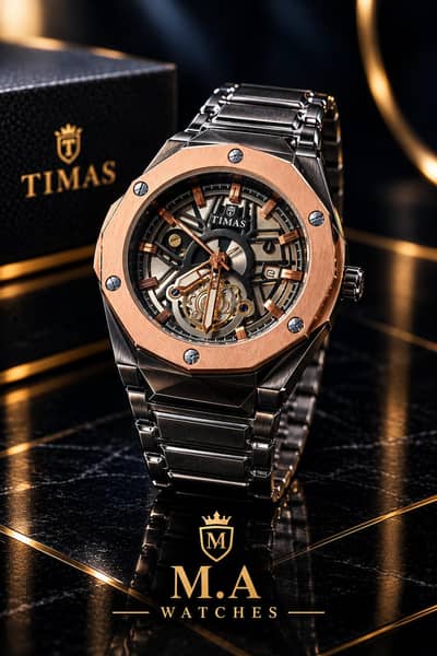 TIMAS Rose Gold Black Watch