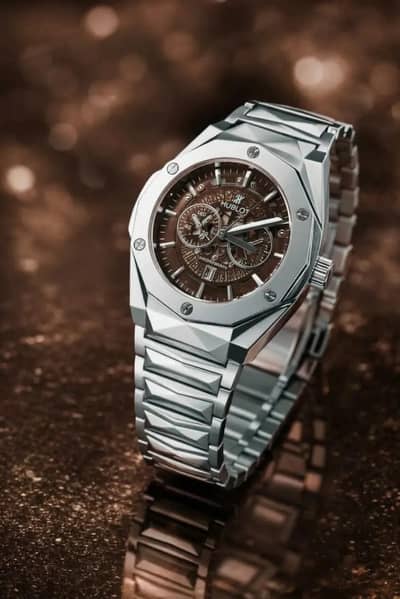 Men’s Hublot-Style Chain Watch – Diamond Cut Skeleton Dial