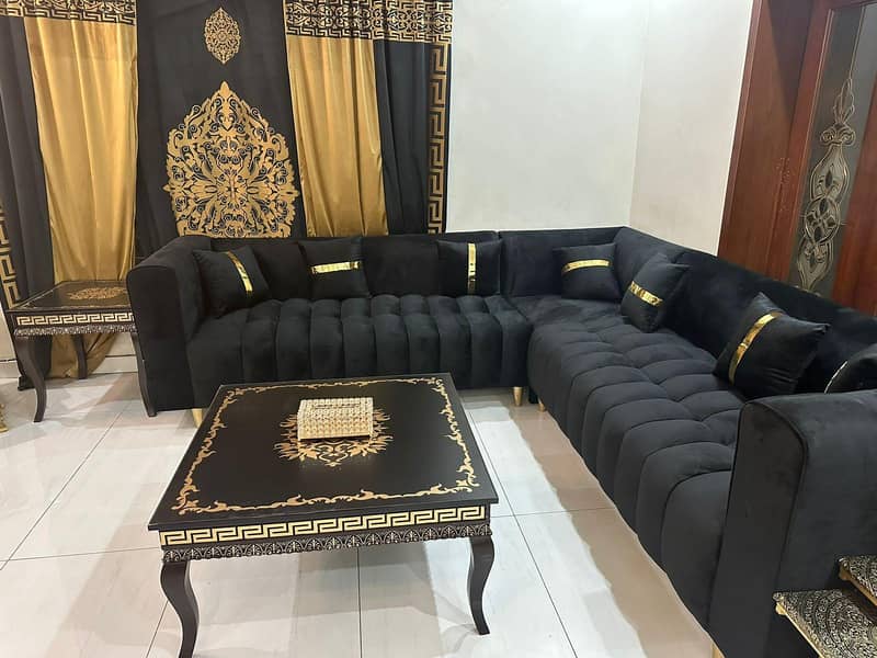 L shape sofa and table set 4