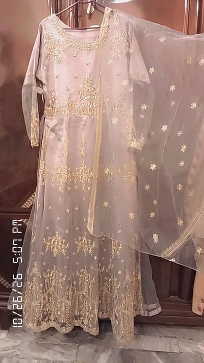 light Grey golden Net Maxi- Bridal party wear