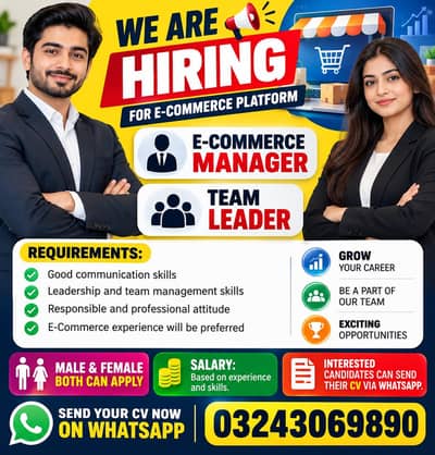Manager & Team Leader Required (Male / Female)