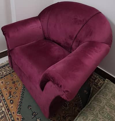Vintage Velvet Sofa Set (3+2+1): Plum Burgundy, Solid Wood Frame