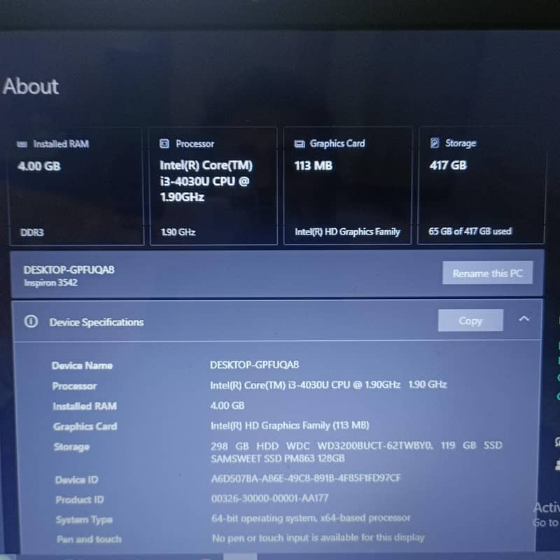 Dell Laptop Core i3 4th Gen | 4GB RAM | 128GB SSD | Intel HD Graphics 10