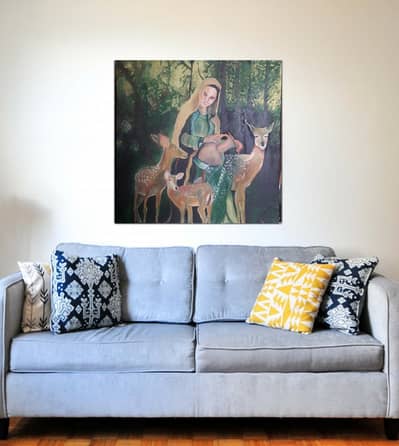 Oil Painting lady with Deers 