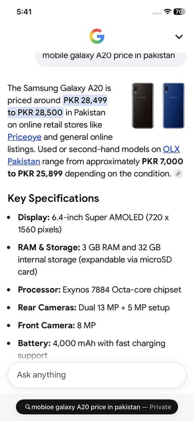 Samsung Mobile A20