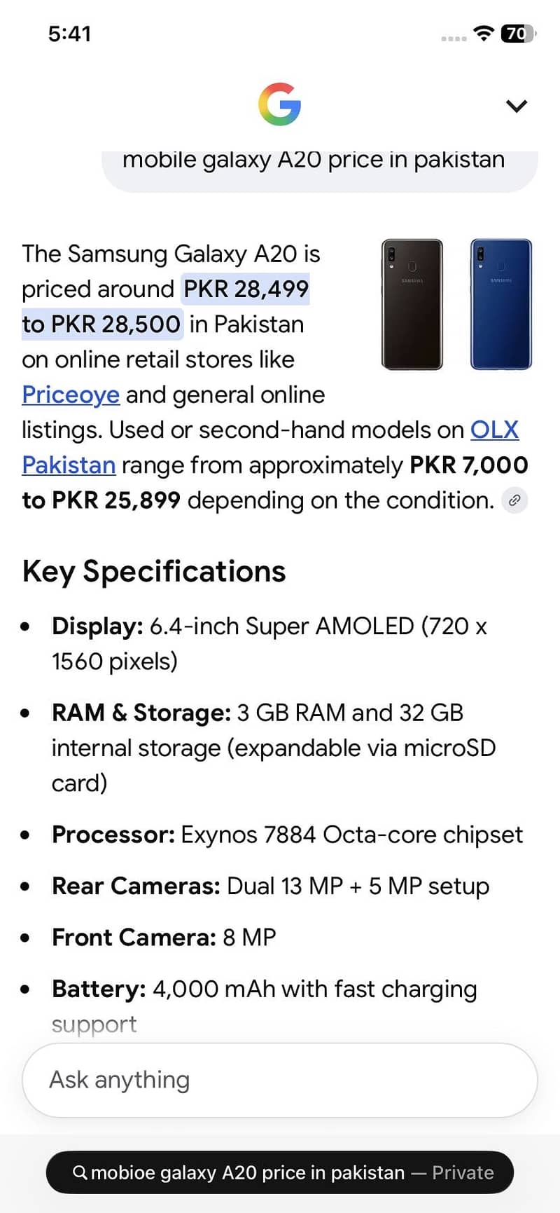 Samsung Mobile A20 0