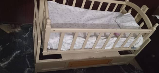 Wooden Baby Cot / Baby Bed with Mattress – Good Condition