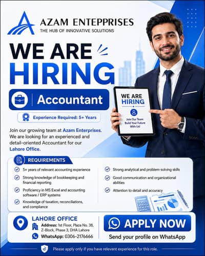 Accountant Required | Accountant Jobs | Jobs in  DHA Phase 3, Lahore