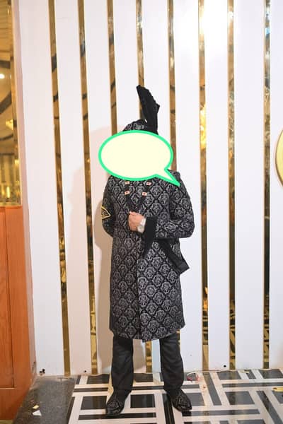 Brandind sherwani with black and gary combination hand work cut dena
