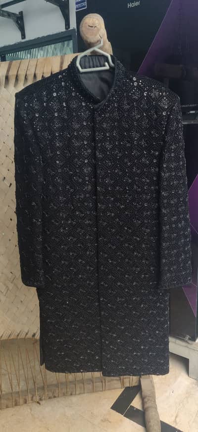 Designer A+ Copy Black Velvet Sherwani + Kulla, Heavy Embellished Work