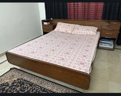 Solid Wooden King Size Bed Set with Attached Side Tables