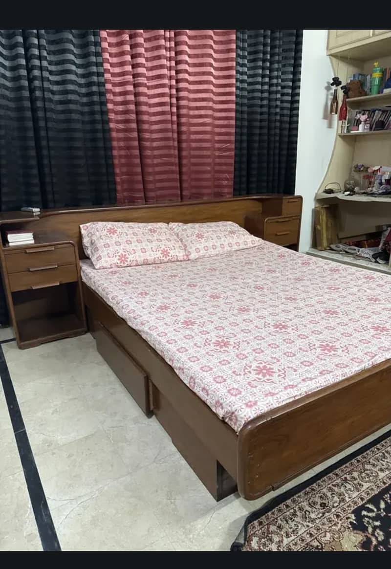 Solid Wooden King Size Bed Set with Attached Side Tables 1