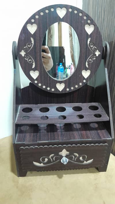 Wooden Makeup Organizer with Mirror – 100% OK
