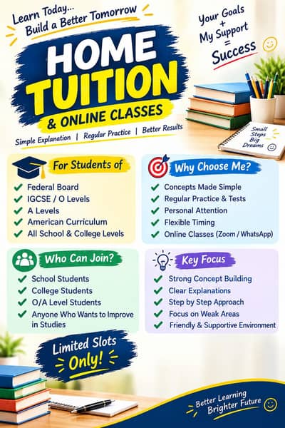 Professional Home Tutor Available for Students