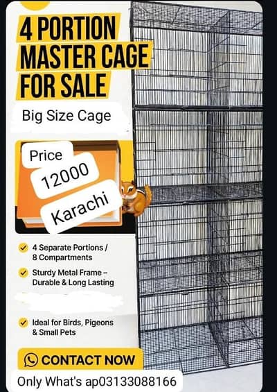 birds cage 4 separate portions 8 compartment