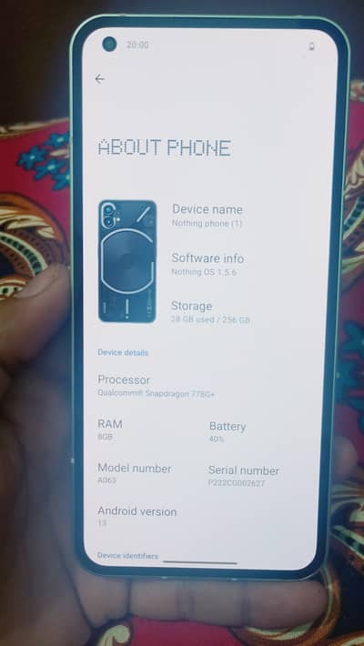 Nothing Phone 1  8ram 256mamry 10 by 10 condition