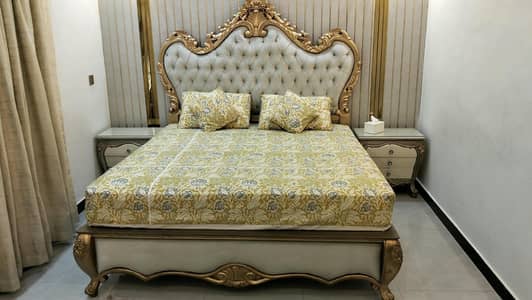 bed set with side tables and dressing table