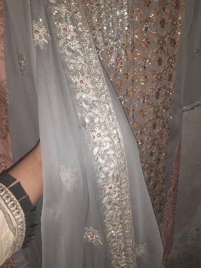 Grey full heavy embroidery 3 piece dress
