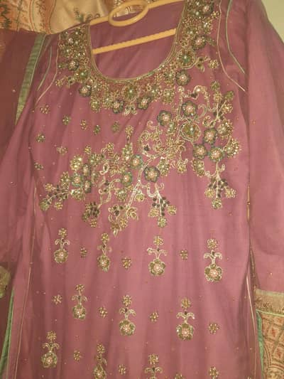 pink full embroidery nag  and hath work k sath