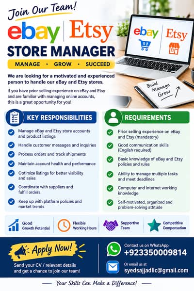 Our company needs Etsy and Ebay account manager