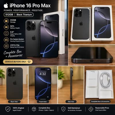 iPhone 16 Pro Max Black Titanium 512GB 92% Batt Health