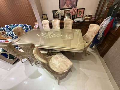Elegant 8-Seater Luxury Dining Table Set /Glass Top, Royal Design,