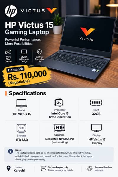 HP Victus 15 Gaming Laptop – i5 12th Gen | 32GB RAM | 1TB SSD