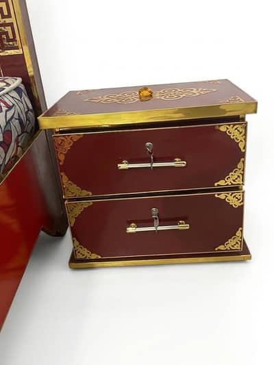 Modern Royal Maroon King Size Bed Set + Side Table