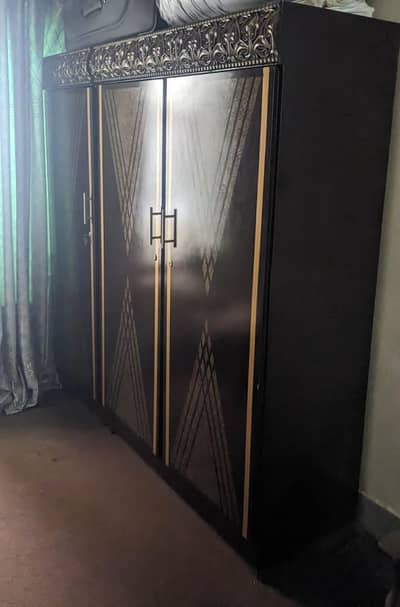 KingSize Bed, Side tables, Dressing, 3-door Wardrobe, 2-door Showcase