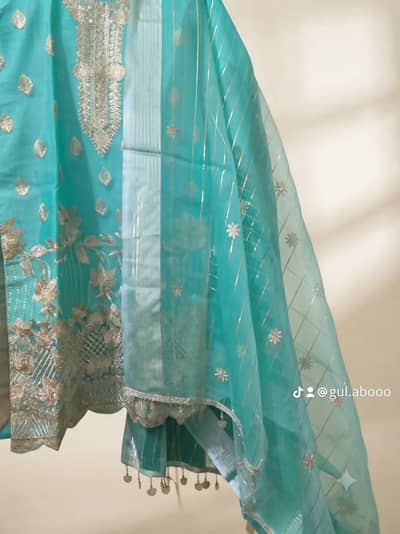 Elegant Turquoise Embroidered 3-Piece Dress – Worn Once