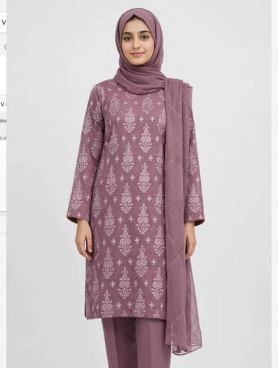 Embroidered Chiffon 3Pc Suit - Dusty Purple - New Collection