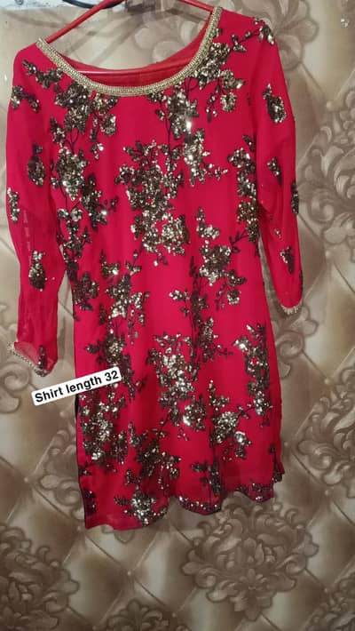 Red Embroidery Shirt with Gharara pant and Dupatta