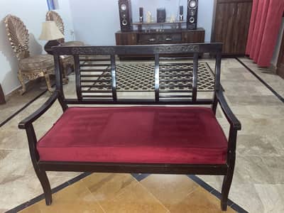 Wooden Sofa Set 4 Seater - Solid Wood, Carves back, Valvet cushions