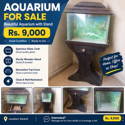 Aquarium with Wooden Stand & Stylish Top Cover – Rs. 9,000