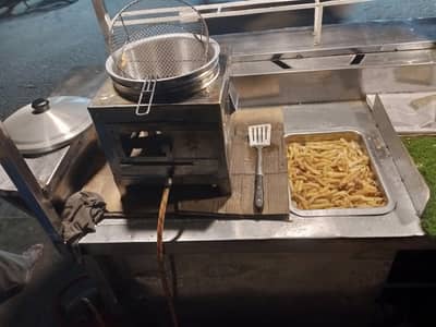 Fries Counter for Sale with 3 Fryer Burner Stands & 2 Ketchup Bottles