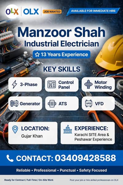 Manzoor shah Industrial Electrician 13 years experience