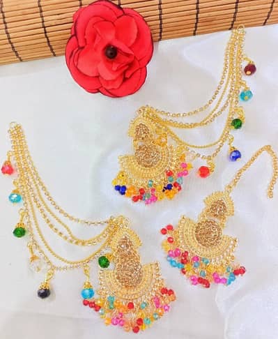 Golden Multicolor Jhumka Set - Bridal Collection