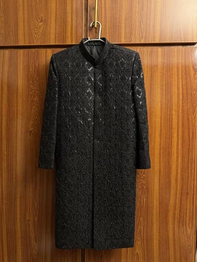 Black Embroidered Sherwani Coat - Groom Wedding Wear - Medium Size