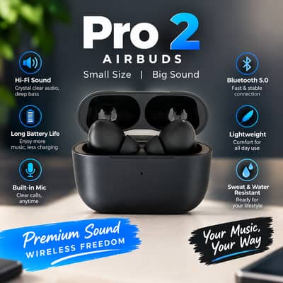 Pro 2 Series Earbuds Black | HD Sound | 8–10 Hrs| Branded