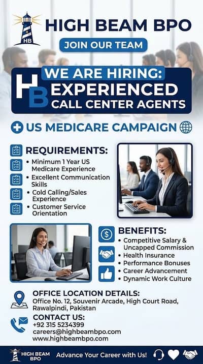 Call center jobs in Rawalpindi experienced Medicare agents require