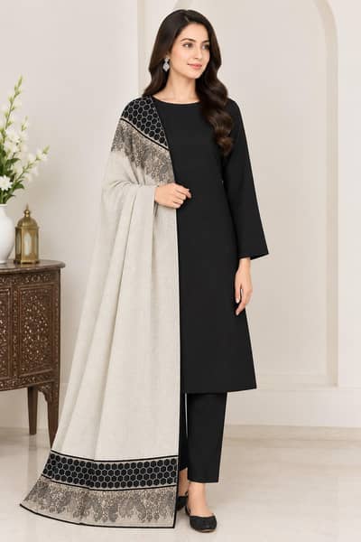 Dhanak Dress With Jacquard Shawl