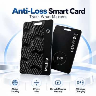 Micflip Smart Slim Wallet Tracker Card – Rechargeable IP67 Waterproof