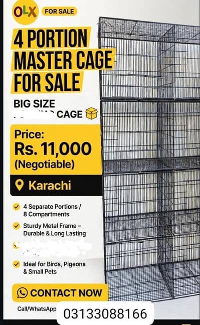 birds cage 4 separate portions 8 compartment