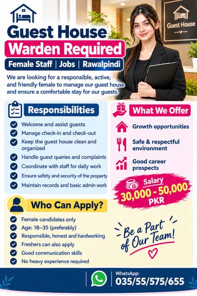 Female Receptionist| female Job | Islamabad Rawalpindi