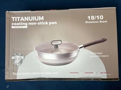 Titanium Non-Stick Stainless Steel Wok Pan with Glass Lid